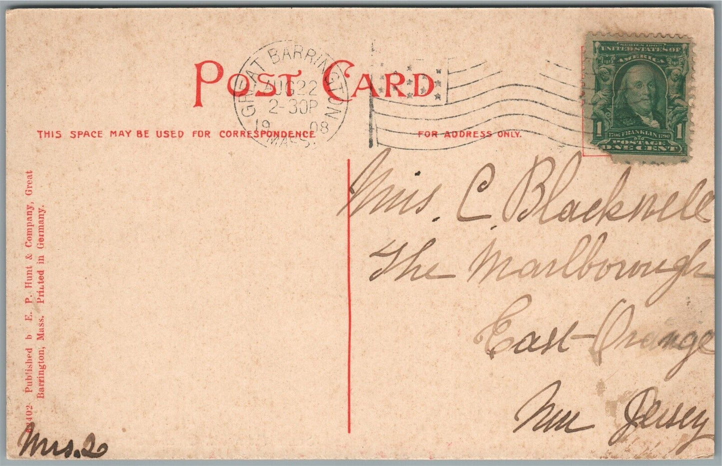 GREAT BARRINGTON MA SOUTH MAIN STREET ANTIQUE POSTCARD