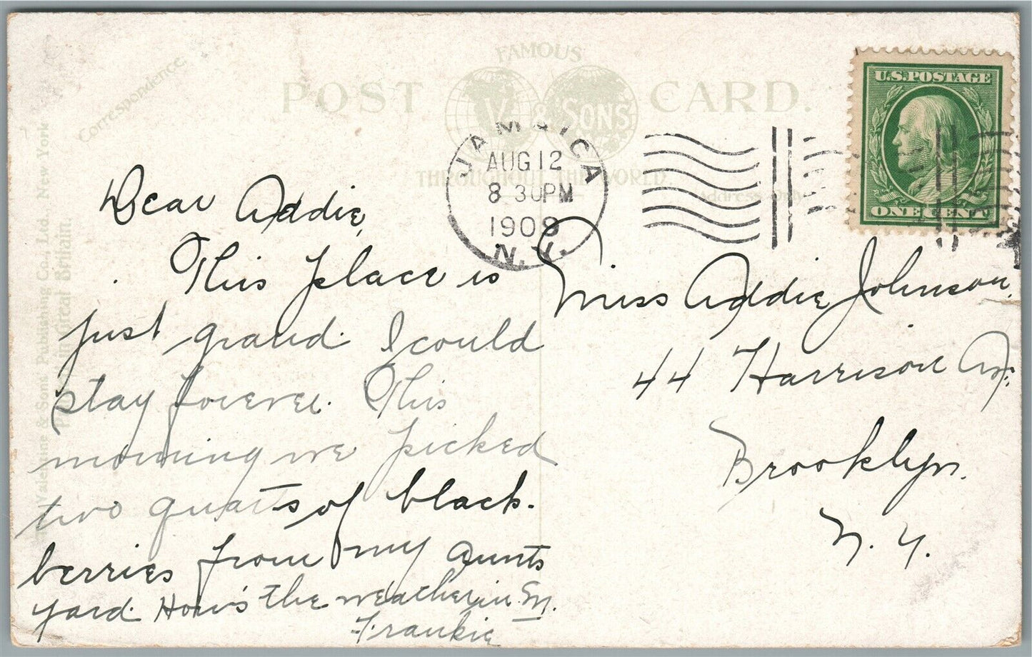 RICHMOND HILL LONG ISLAND NY JOHNSON AVENUE SCHOOL ANTIQUE POSTCARD