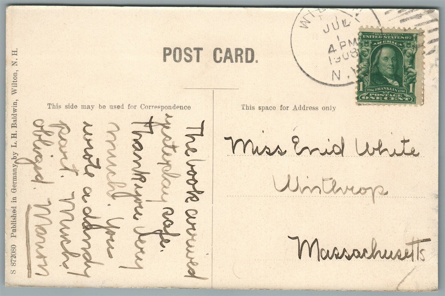 WILRON NH RAILROAD RAILWAY EXPRESS TRAIN ANTIQUE POSTCARD