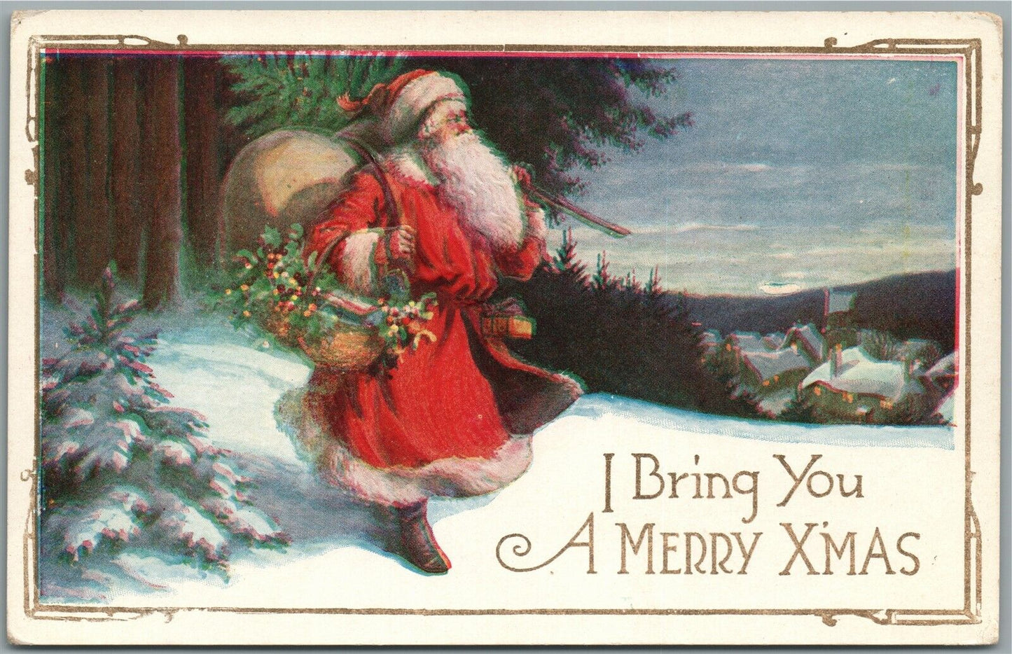 SANTA I BRING YOU MERRY CHRISTMAS ANTIQUE POSTCARD