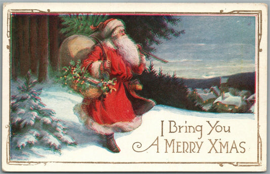 SANTA I BRING YOU MERRY CHRISTMAS ANTIQUE POSTCARD