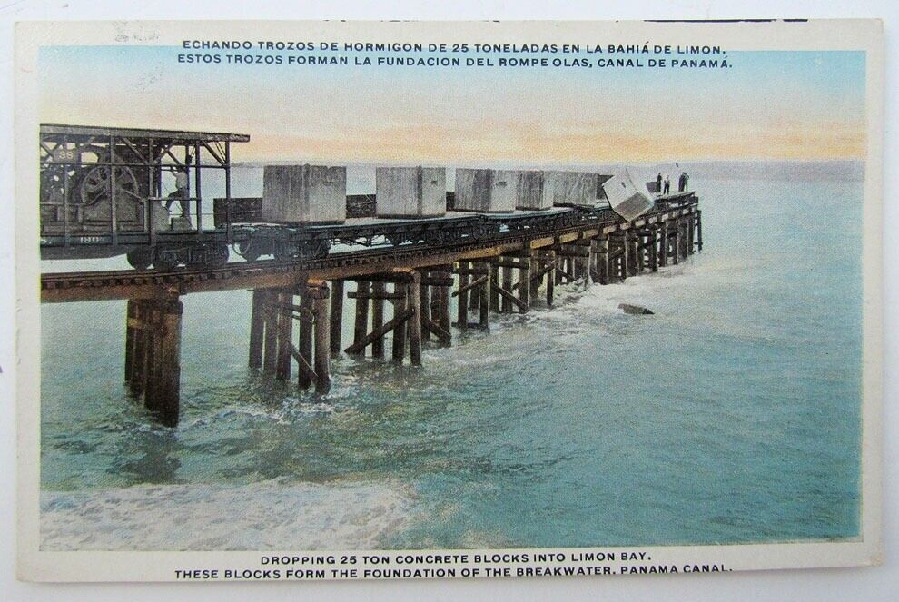 VINTAGE POSTCARD - BREAKWATER FOUNDATION PANAMA CANAL