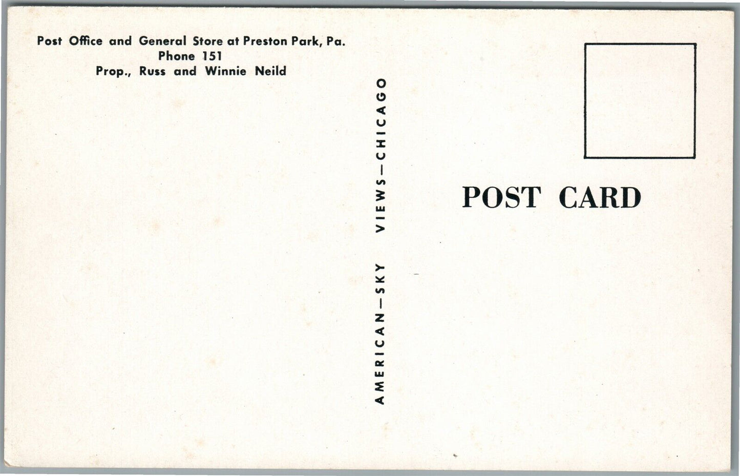 PRESTON PARK PA POST OFFICE & GENERAL STORE VINTAGE POSTCARD