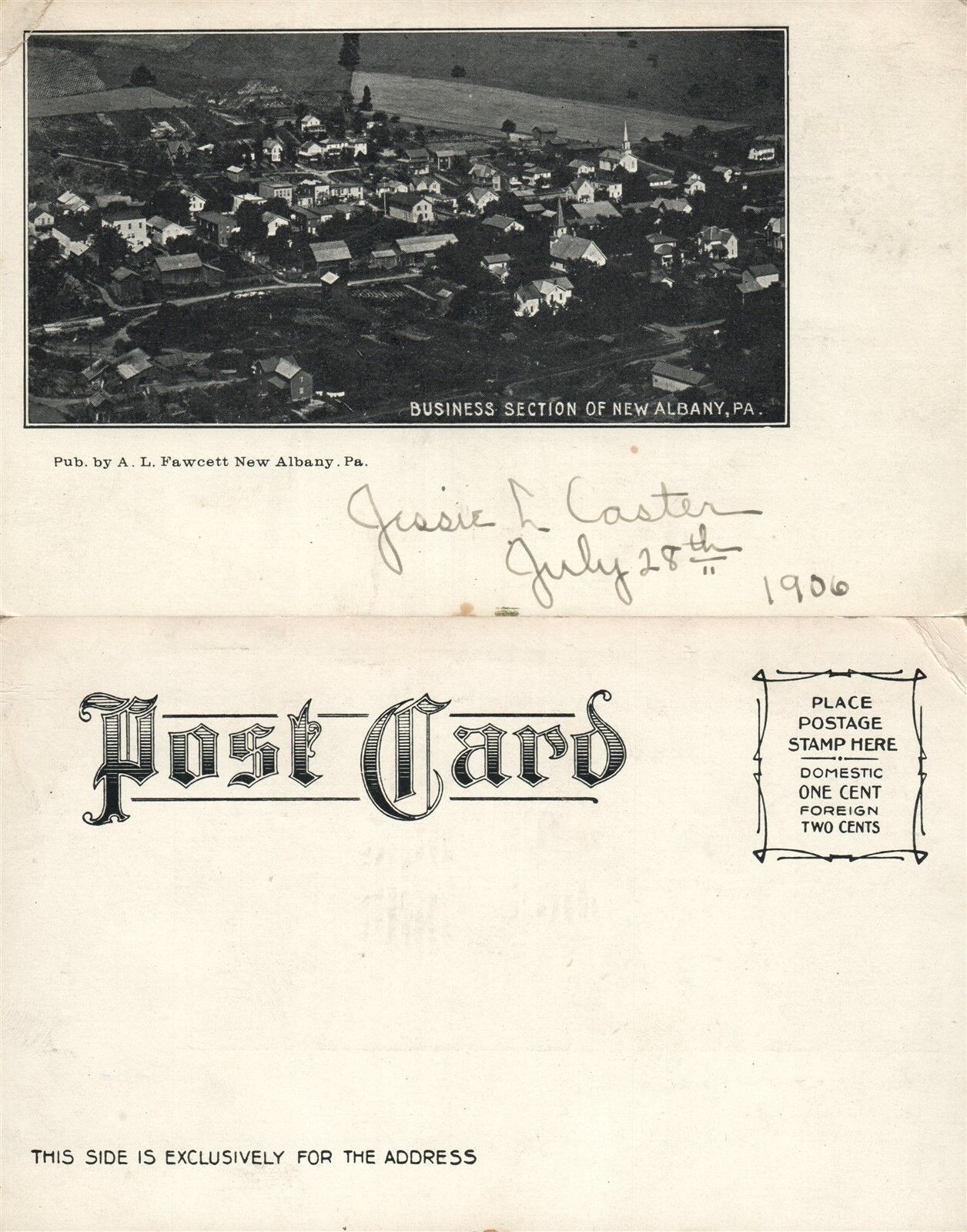 NEW ALBANY PA BUSINESS SECTION UNDIVIDED ANTIQUE POSTCARD