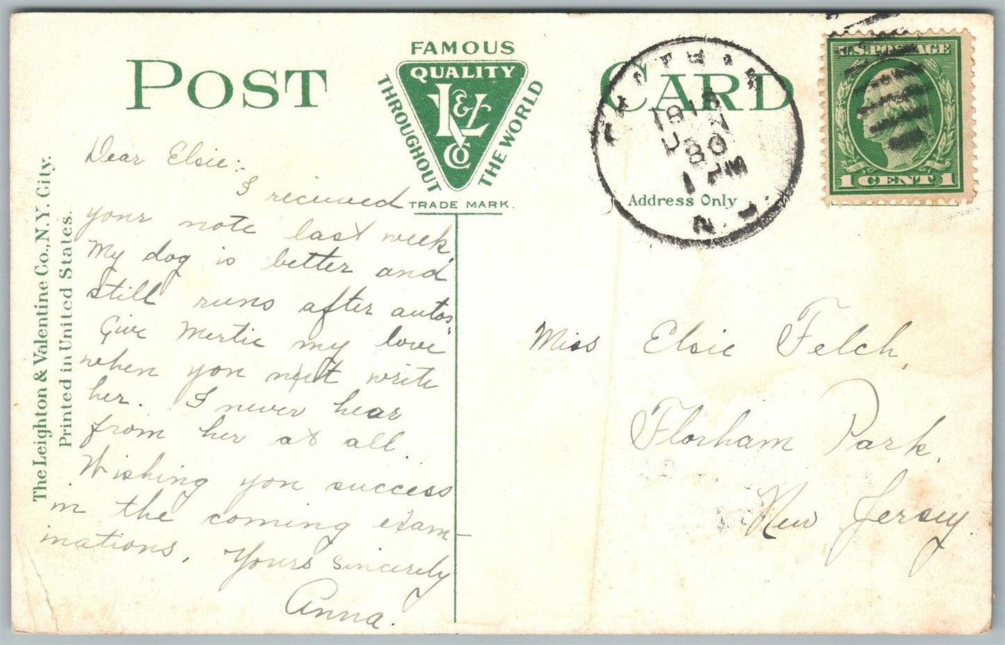 SUMMIT NJ HIGH SCHOOL 1913 ANTIQUE POSTCARD
