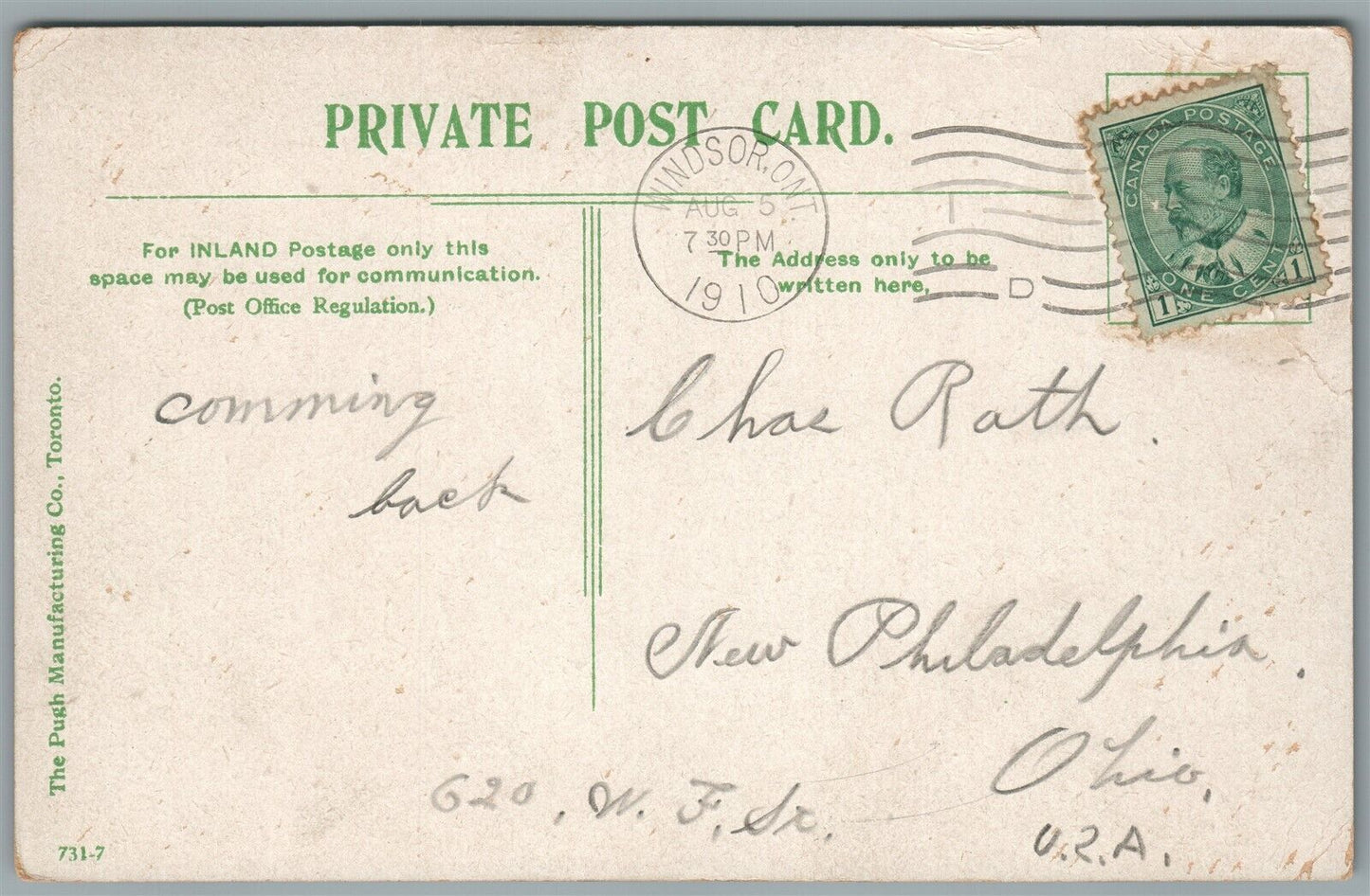 CANADA WINDSOR SANDWICH STREET ANTIQUE POSTCARD