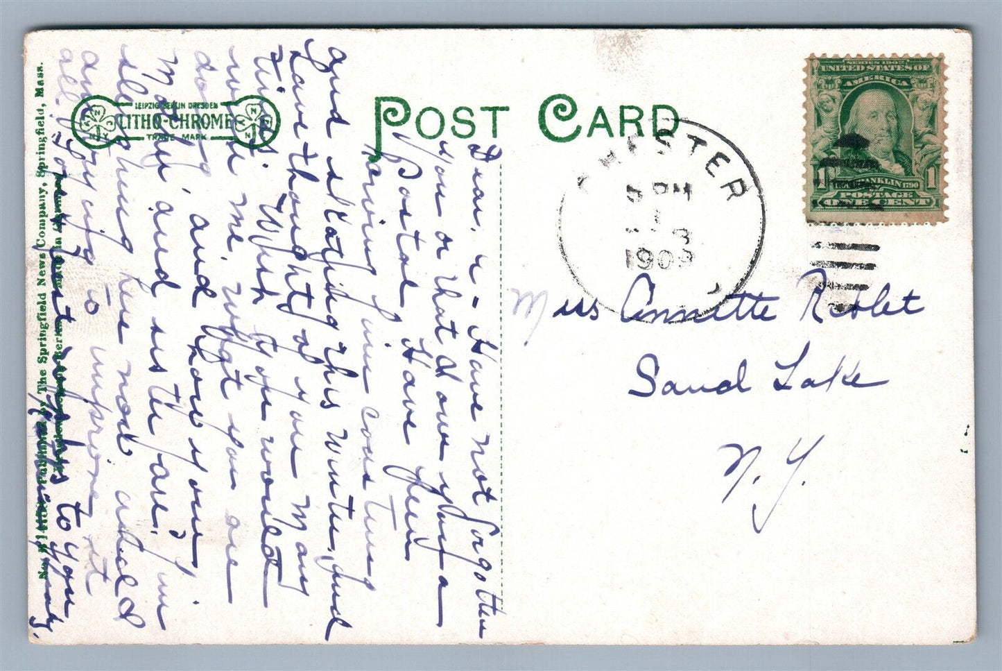 WESTFIELD MA PARK SQUARE ANTIQUE POSTCARD