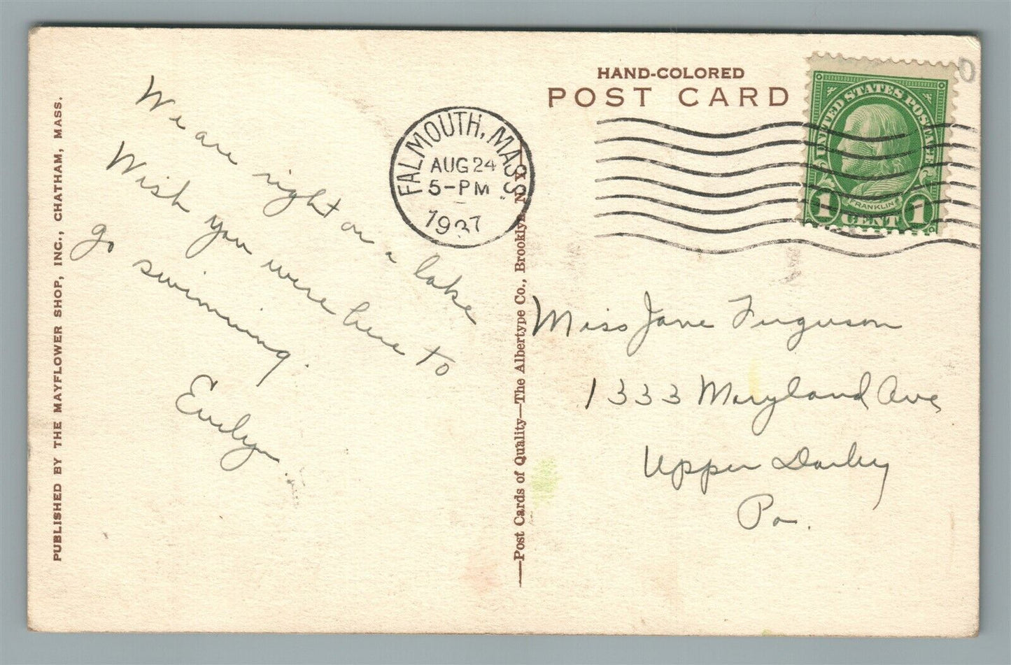 CAPE COD MA HARWICHPORT WYCHMERE HARBOR HAND COLORED ANTIQUE POSTCARD