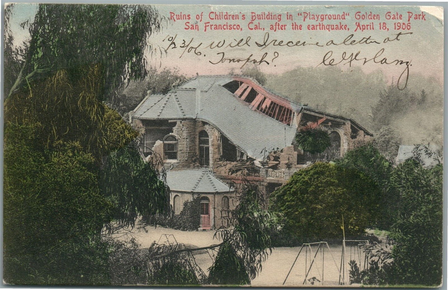 SAN FRANCISCO CA GOLDEN GATE PARK PLAYGROUND ANTIQUE POSTCARD