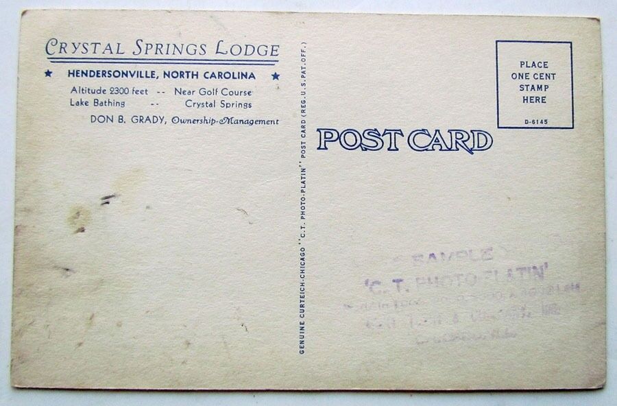 VINTAGE POSTCARD CRYSTAL SPRINGS LODGE HENDERSONVILLE N.C.