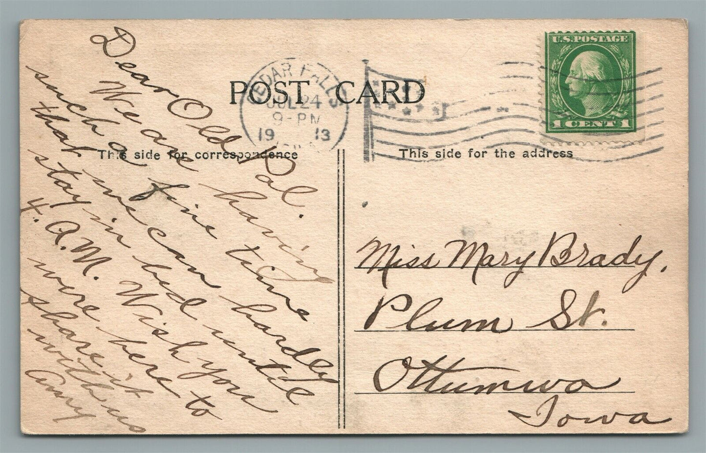 CEDAR FALLS IA ISTC 1913 ANTIQUE REAL PHOTO POSTCARD RPPC