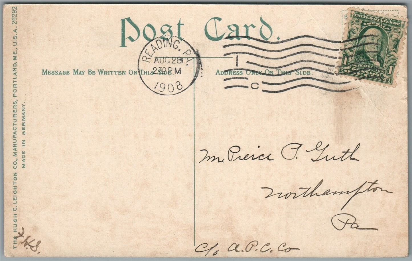 READING PA PENDORA PARK ANTIQUE POSTCARD