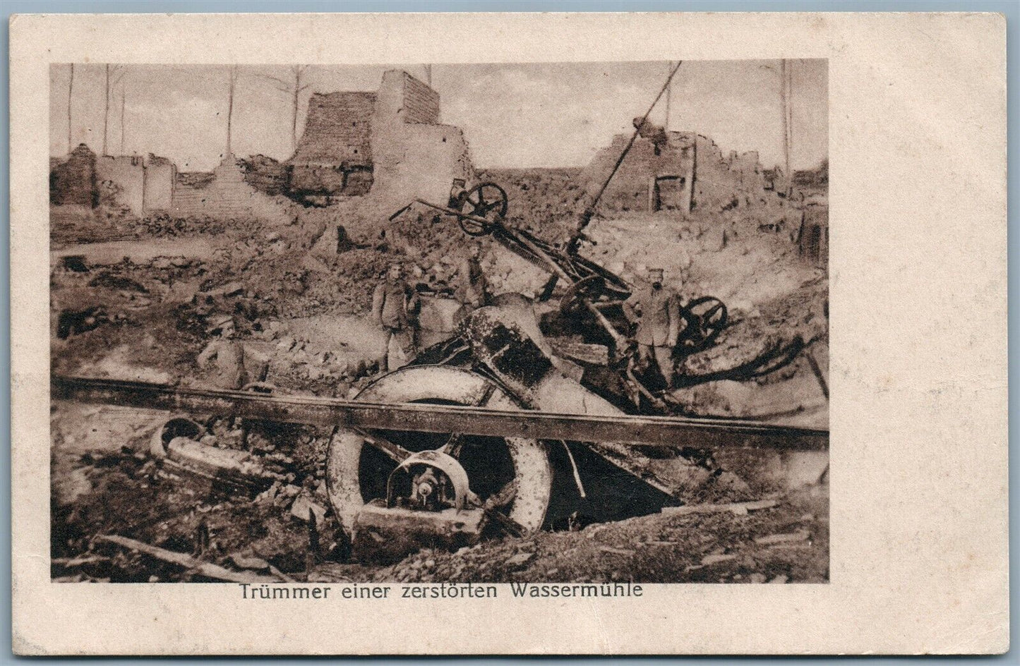 1916 FELDPOST GERMAN ANTIQUE POSTCARD TRUMMER EINER ZERSTRORTEN WASSERMUHLE