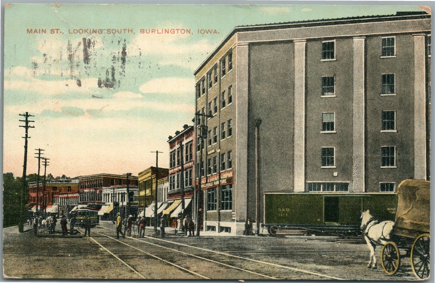 BURLINGTON IA MAIN STREET ANTIQUE POSTCARD