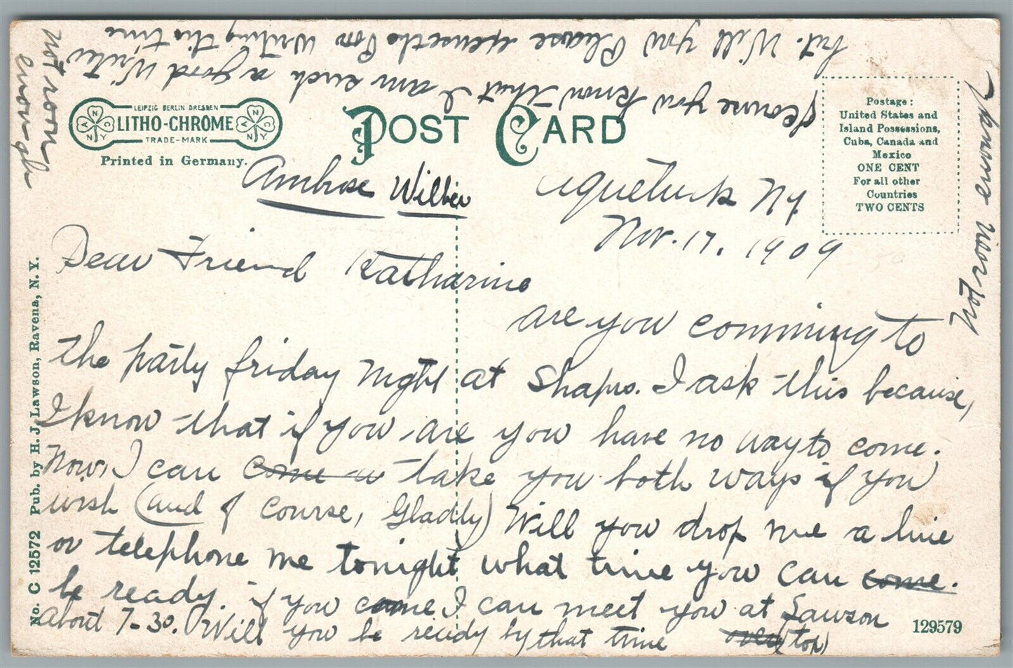 RAVENA NY BIRDS EYE VIEW ANTIQUE POSTCARD