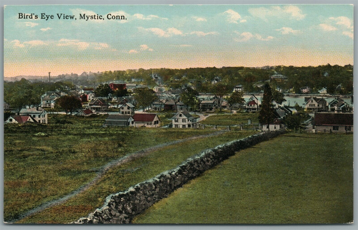 MYSTIC CT BIRDS EYE VIEW ANTIQUE POSTCARD