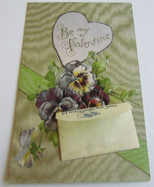 VALENTINE DAY ANTIQUE POSTCARD w/ MESSAGE ENVELOPE