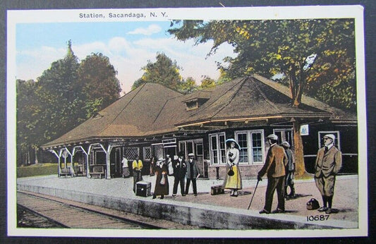 VINTAGE POSTCARD - STATION SACANDAGA NY railroad railway train