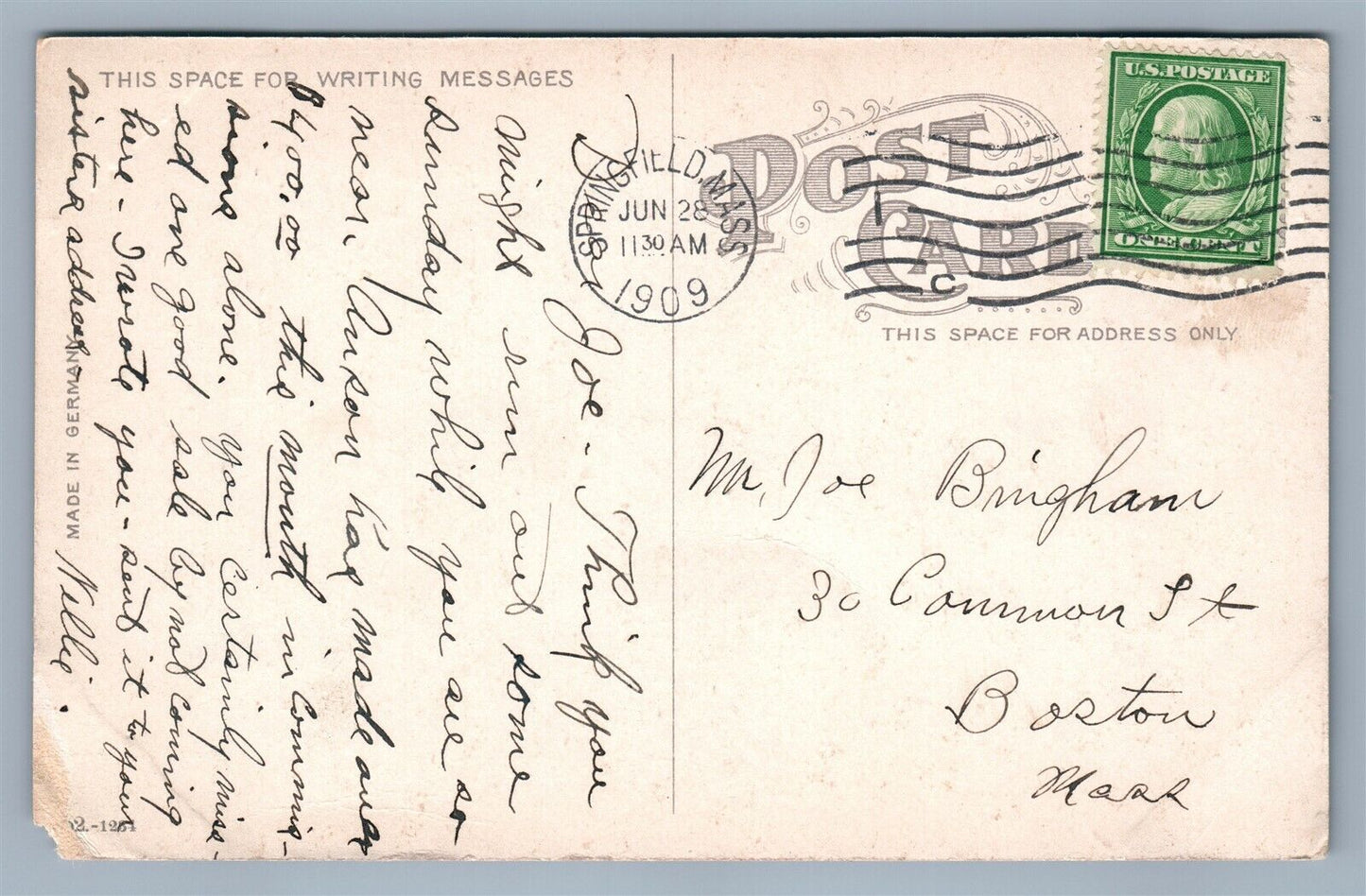 SPRINGFIELD MA X CORNER SUMMER & BELMONT AVENUES ANTIQUE POSTCARD