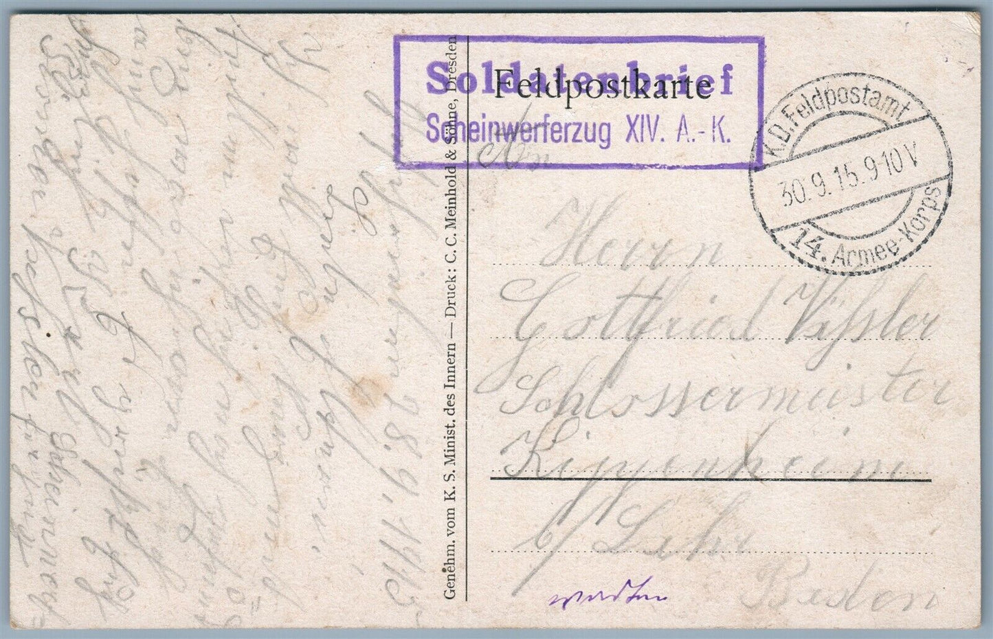 GERMAN WWI FELDPOSTKARTE 1915 ANTIQUE POSTCARD LA MULETTE FRANCE SOLDATENBRIEF