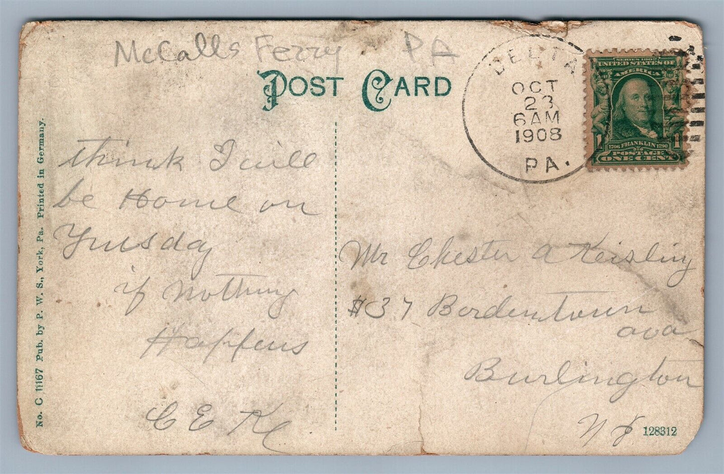 McCALLS FERRY POWER PLANT PA ANTIQUE POSTCARD