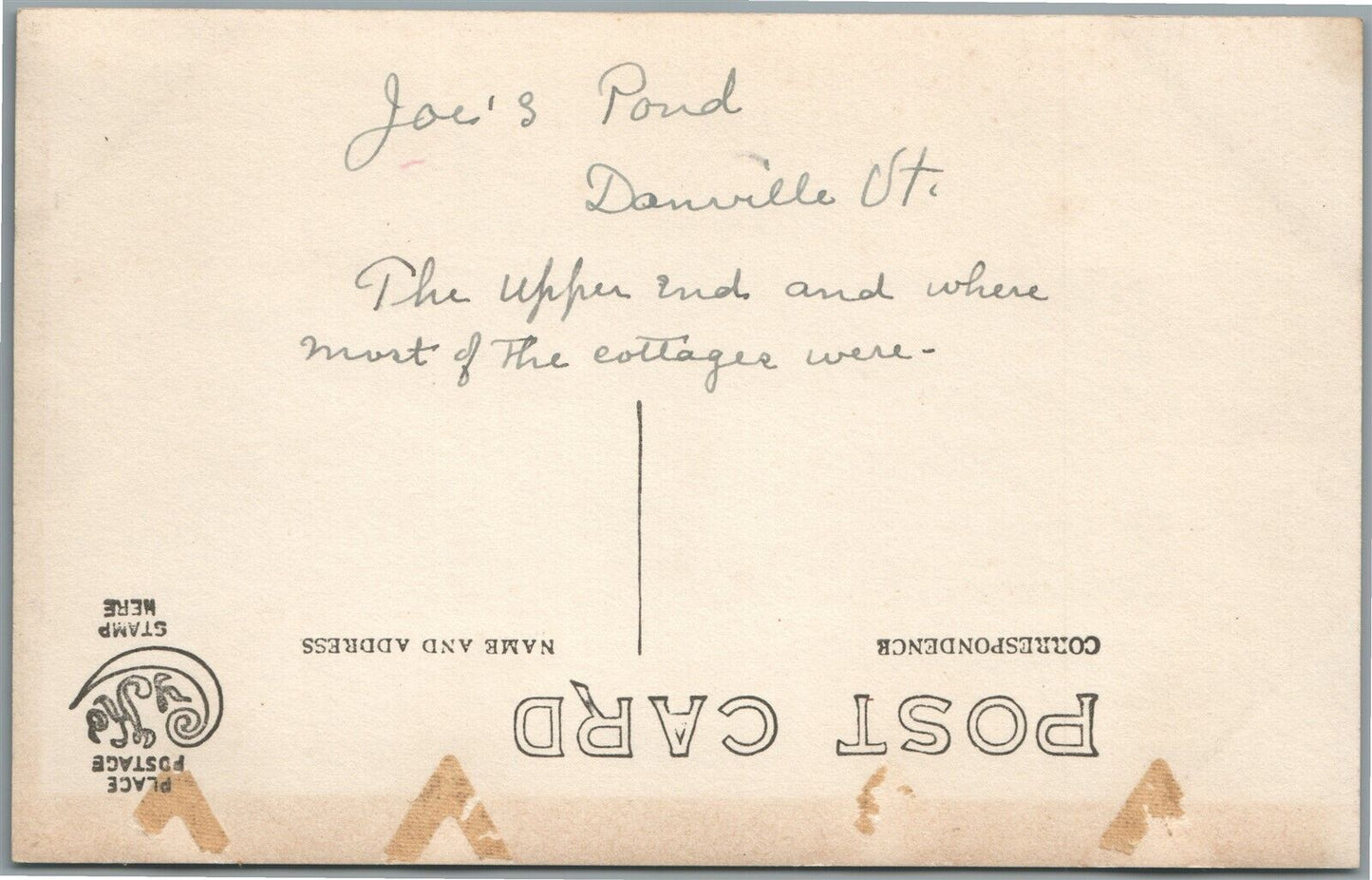 DANVILLE VT JOE'S POND VIEW ANTIQUE REAL PHOTO POSTCARD RPPC