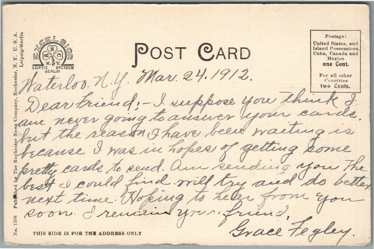 WATERLOO NY MAIN STREET ANTIQUE POSTCARD