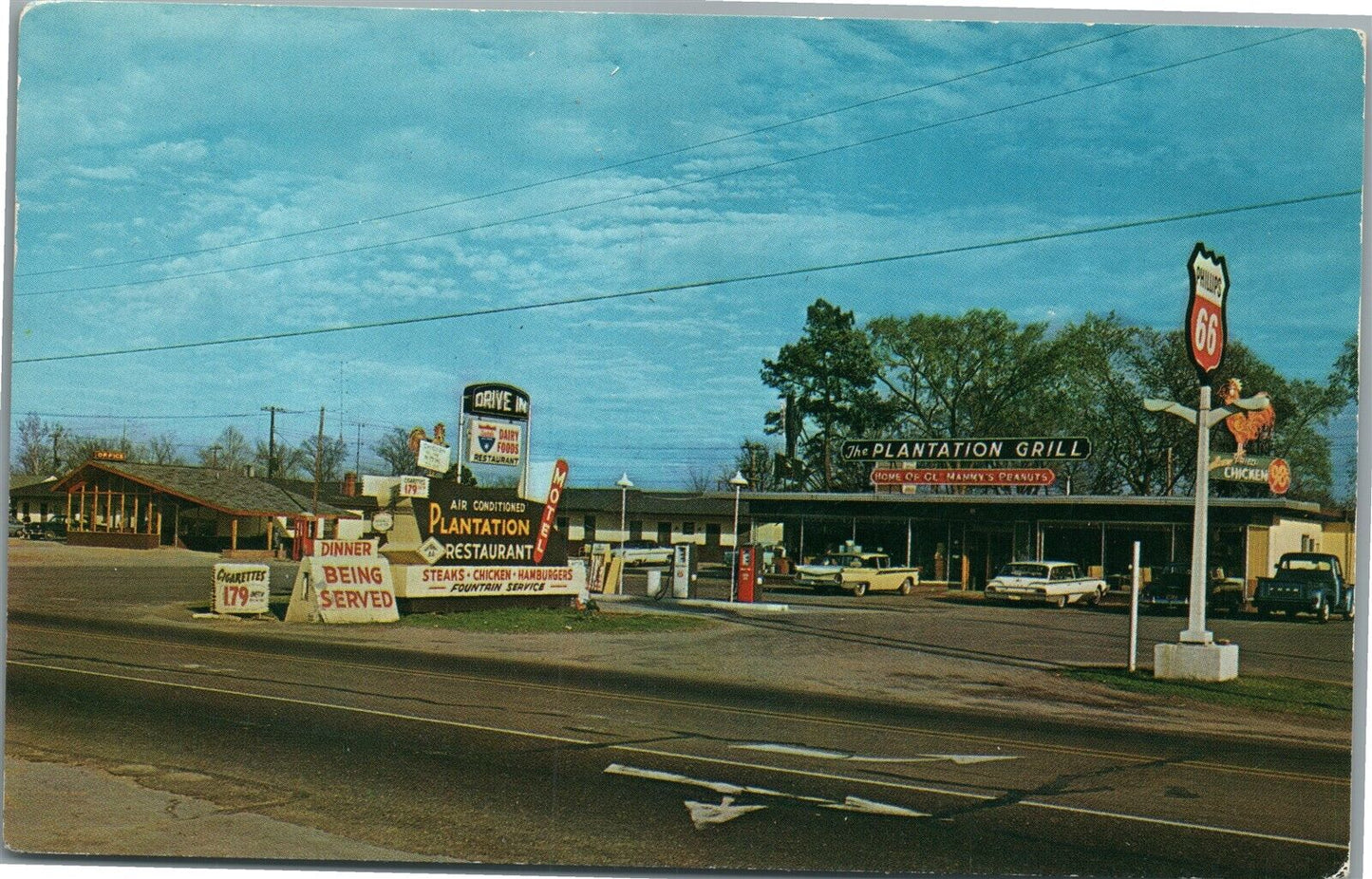GAS STATION PLANTATION RESTAURANT & HOTEL FLORIDA VINTAGE POSTCARD