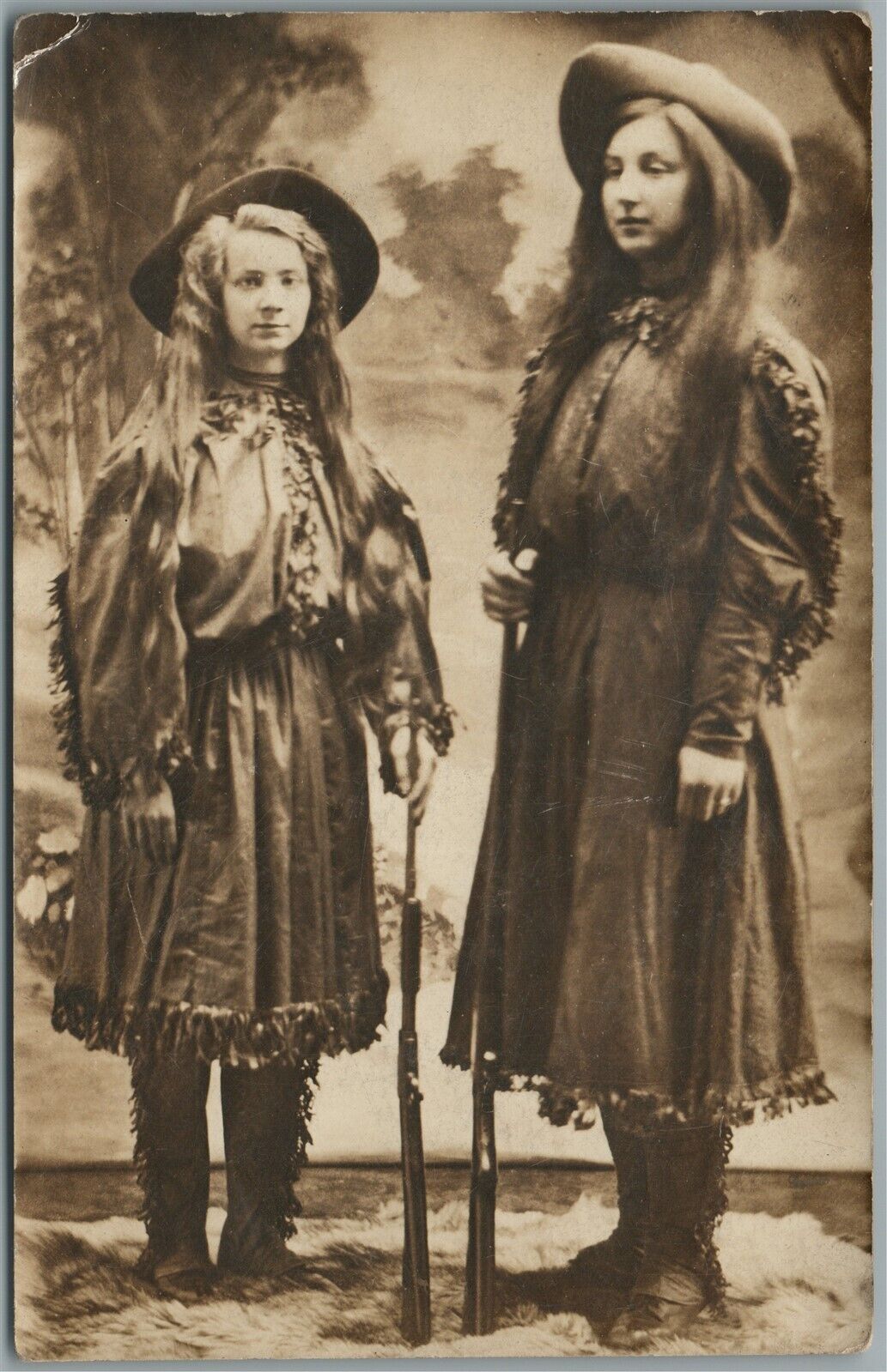 GIRLS IN 18th CENTURY STYLE DRESS ANTIQUE REAL PHOTO POSTCARD RPPC