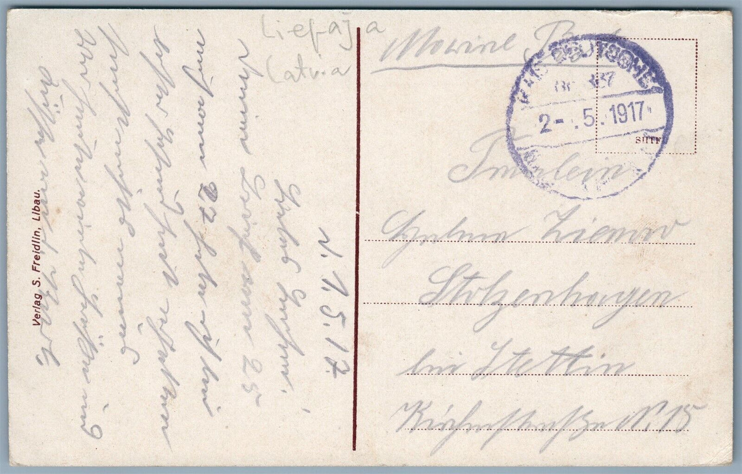 LIEPAJA LATVIA LIBAU BORSENBANK ANTIQUE 1917 POSTCARD