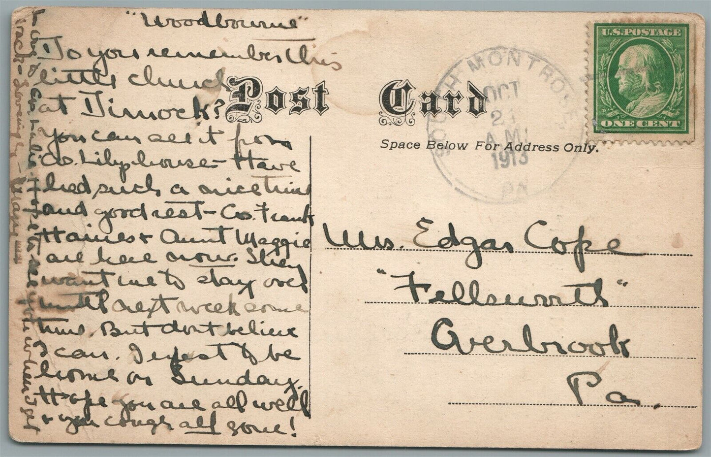 DIMOCK PA BAPTIST CHURCH ANTIQUE POSTCARD