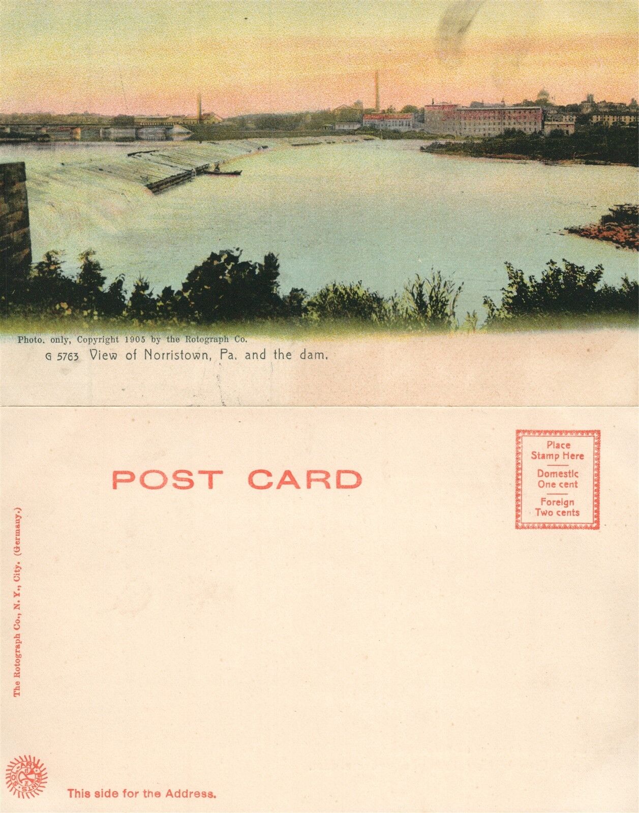 NORRISTOWN PA VIEW & DAM UNDIVIDED ANTIQUE POSTCARD