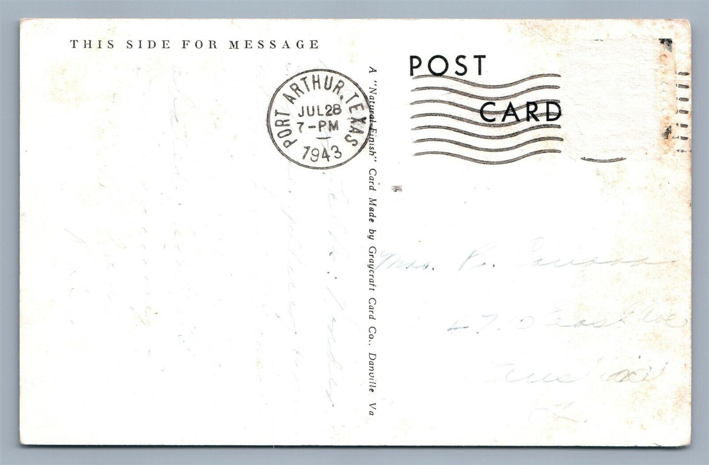 PORT ARTHUR TX JUNIOR HIGH SCHOOL 1943 VINTAGE POSTCARD