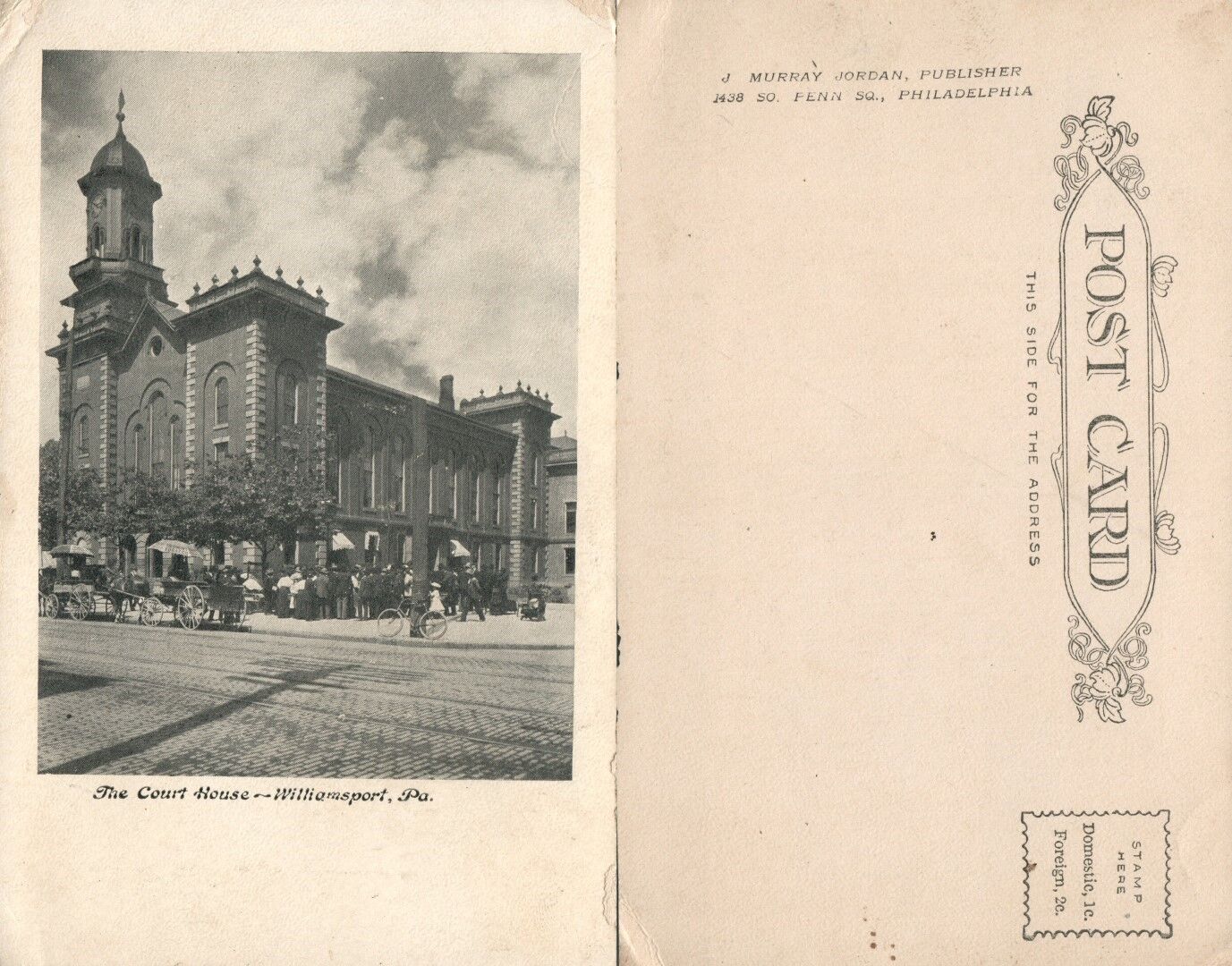 WILLIAMSPORT PA COURT HOUSE UNDIVIDED ANTIQUE POSTCARD