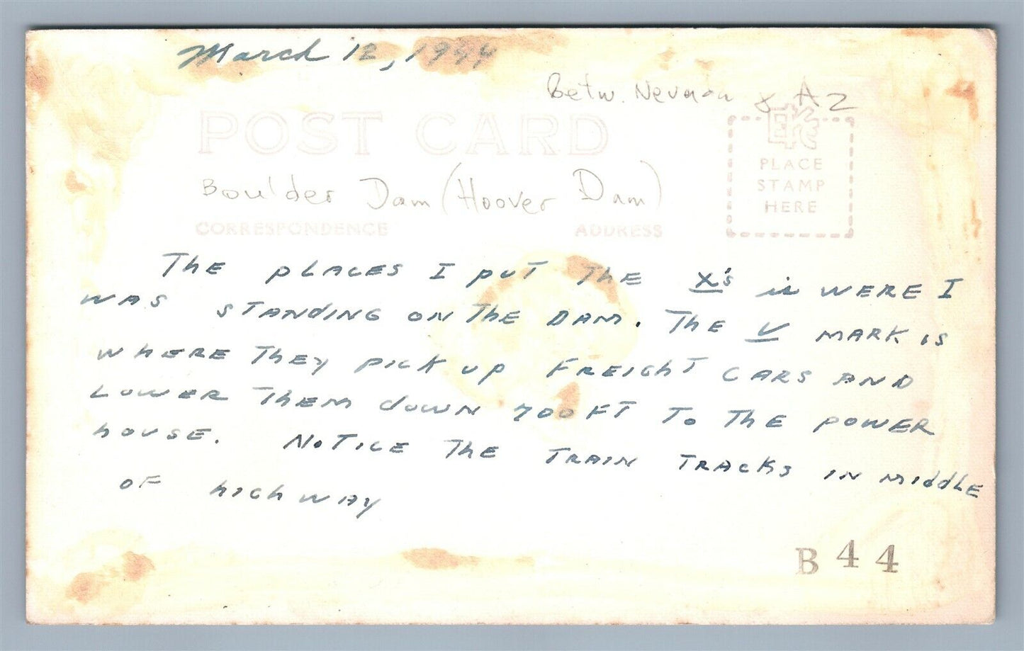 BOULDER HOOVER DAM between NEVADA & ARIZONA VINTAGE REAL PHOTO POSTCARD RPPC