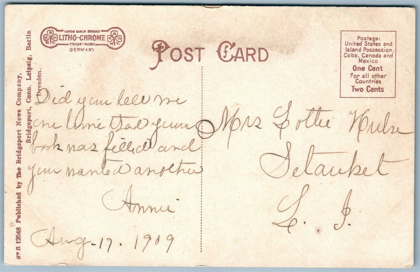 BRIDGEPORT CT MEIGS & COMPANY ANTIQUE POSTCARD