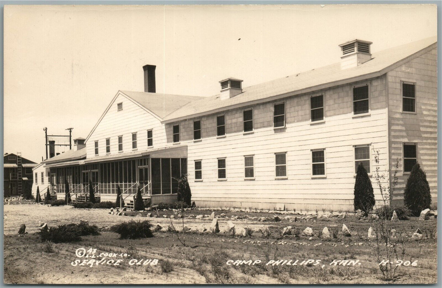 CAMP PHILLIPS KS SERVICE CLUB ANTIQUE REAL PHOTO POSTCARD RPPC