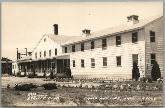 CAMP PHILLIPS KS SERVICE CLUB ANTIQUE REAL PHOTO POSTCARD RPPC
