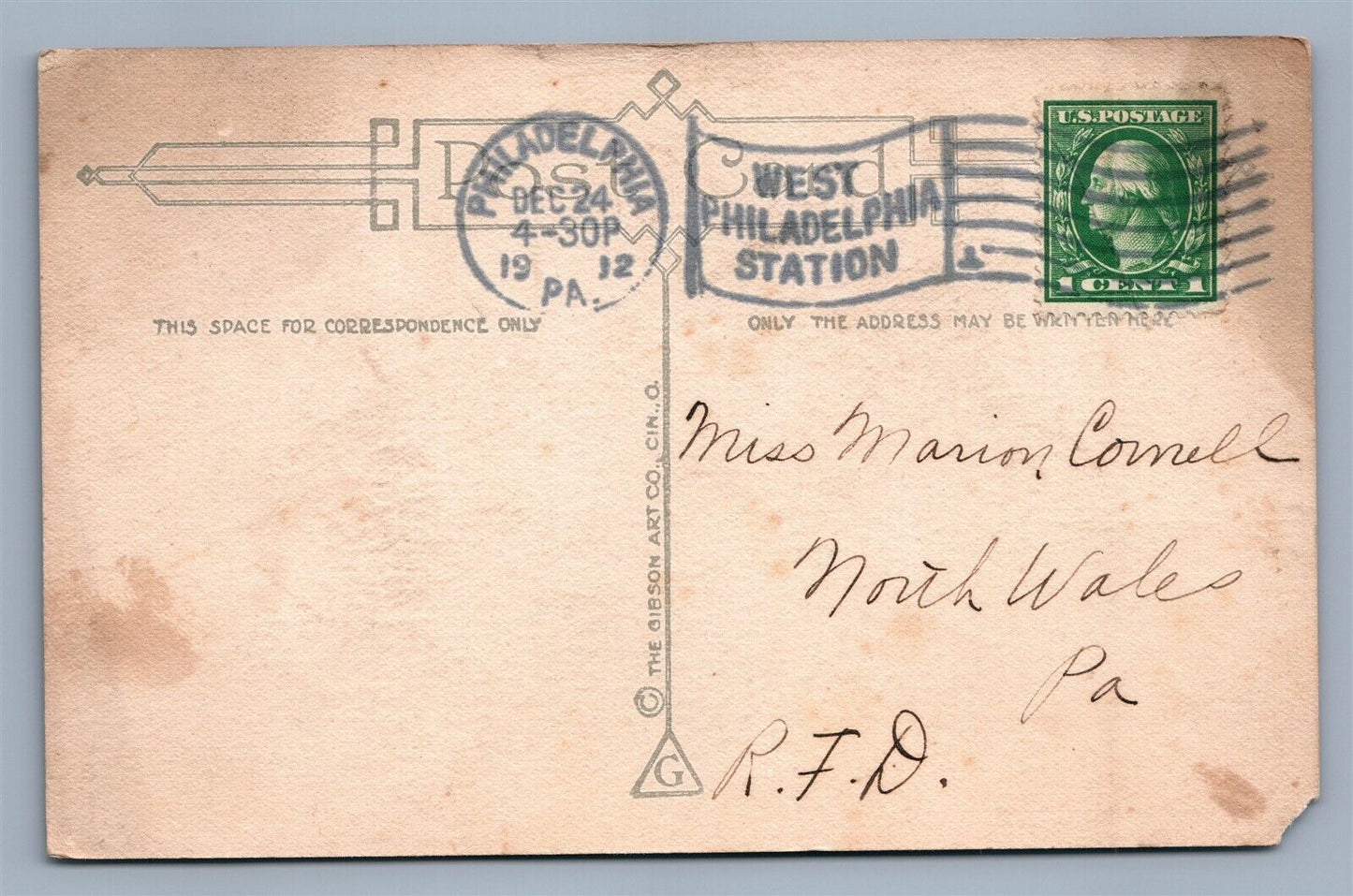 CHRISTMAS GREETINGS ANTIQUE SEPIA POSTCARD w/ SANTA