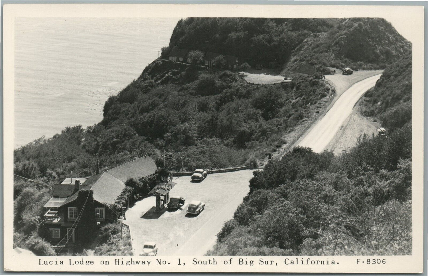 BIG SUR CA LUCIA LODGE on HIGHWAY No. 1 VINTAGE REAL PHOTO POSTCARD RPPC