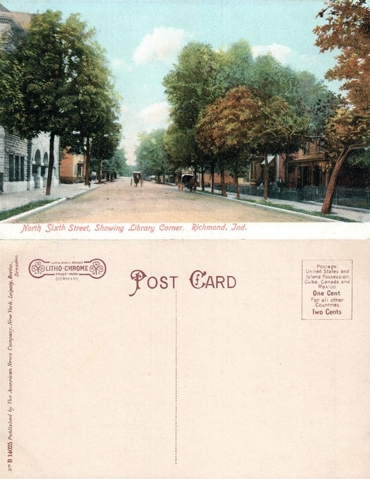 RICHMOND IN BORTH SIXTH STREET LIBRARY CORNER UNDIVIDED ANTIQUE POSTCARD