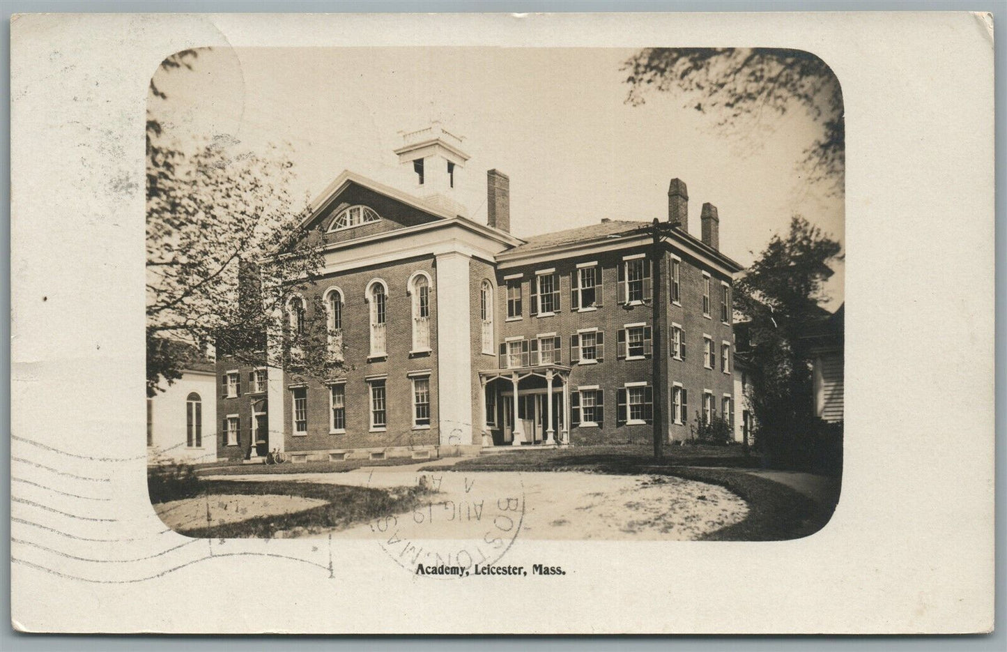 LEICESTER MA ACADEMY ANTIQUE REAL PHOTO POSTCARD RPPC