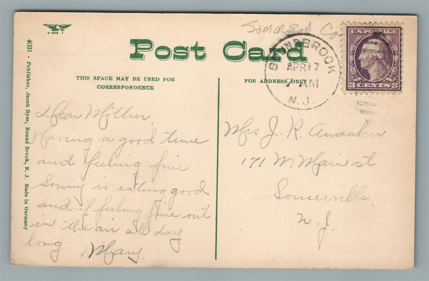 BOUND BROOK NJ LAFAYETTE SCHOOL ANTIQUE POSTCARD