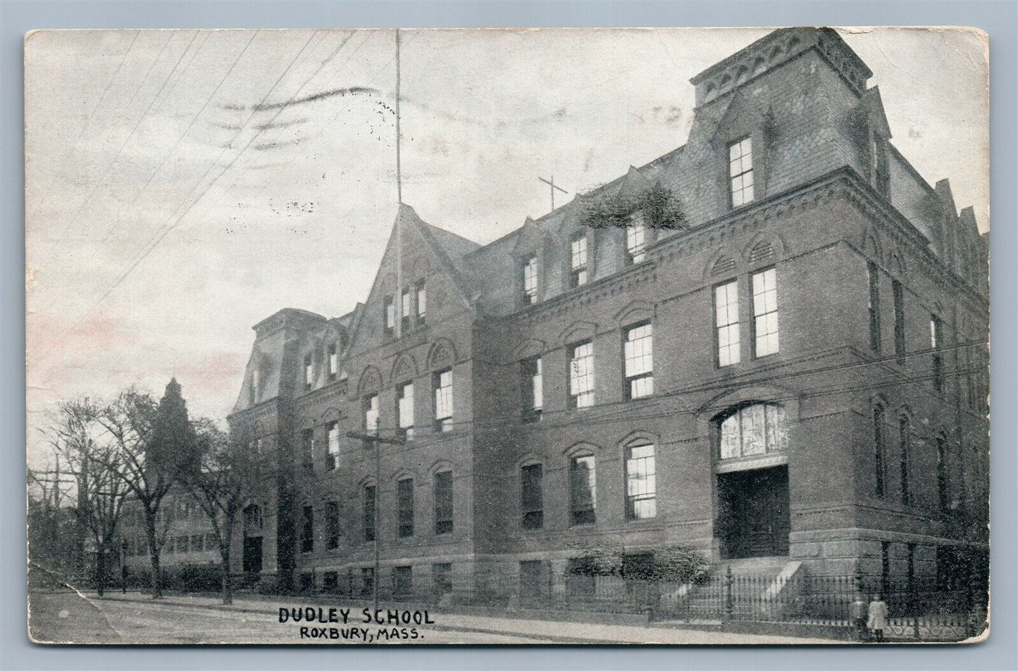 ROXBURY MA DUDLEY SCHOOL 1909 ANTIQUE POSTCARD