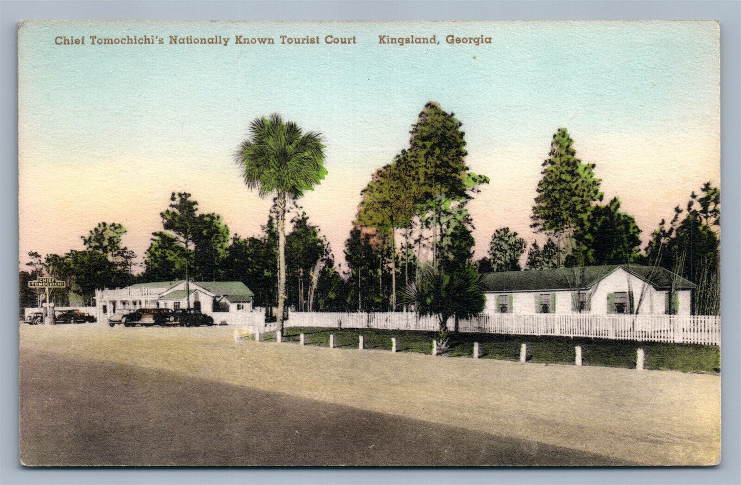 KINGSLAND GA CHIEF TOMOCHICHI'S TOURIST COURT ANTIQUE POSTCARD