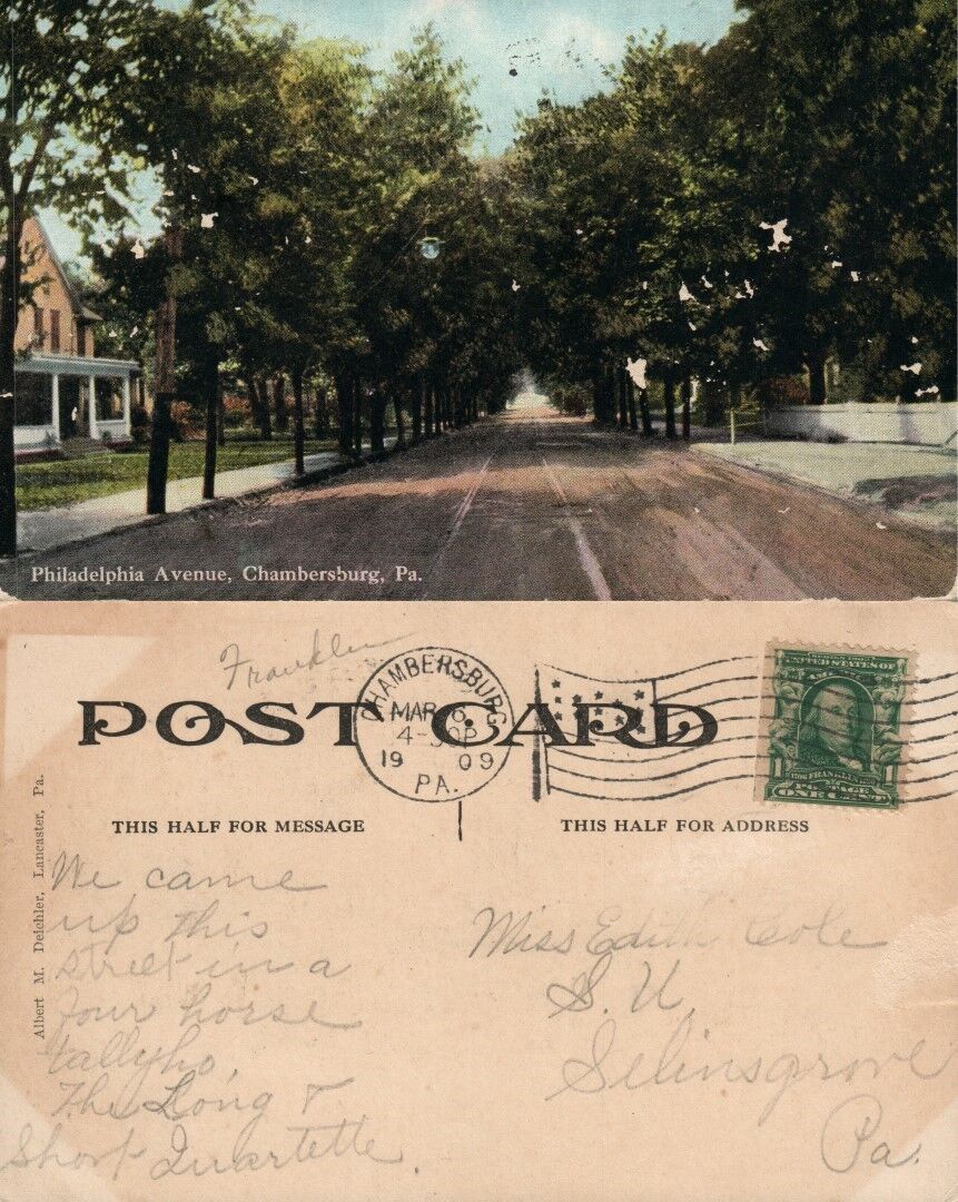 CHAMBERSBURG PA PHILADELPHIA AVENUE 1909 ANTIQUE POSTCARD
