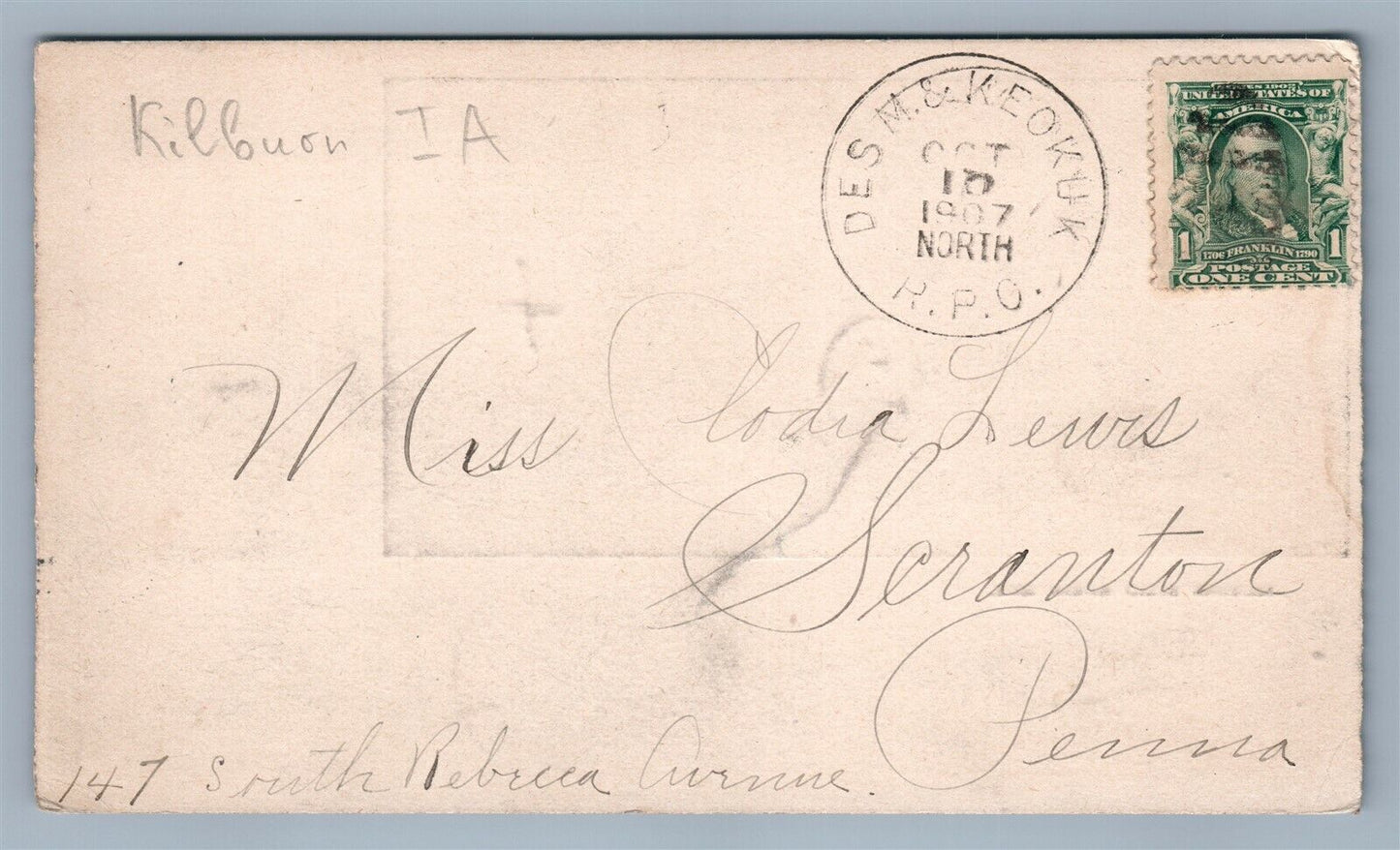 KILBURN IA STREET SCENE ANTIQUE POSTCARD