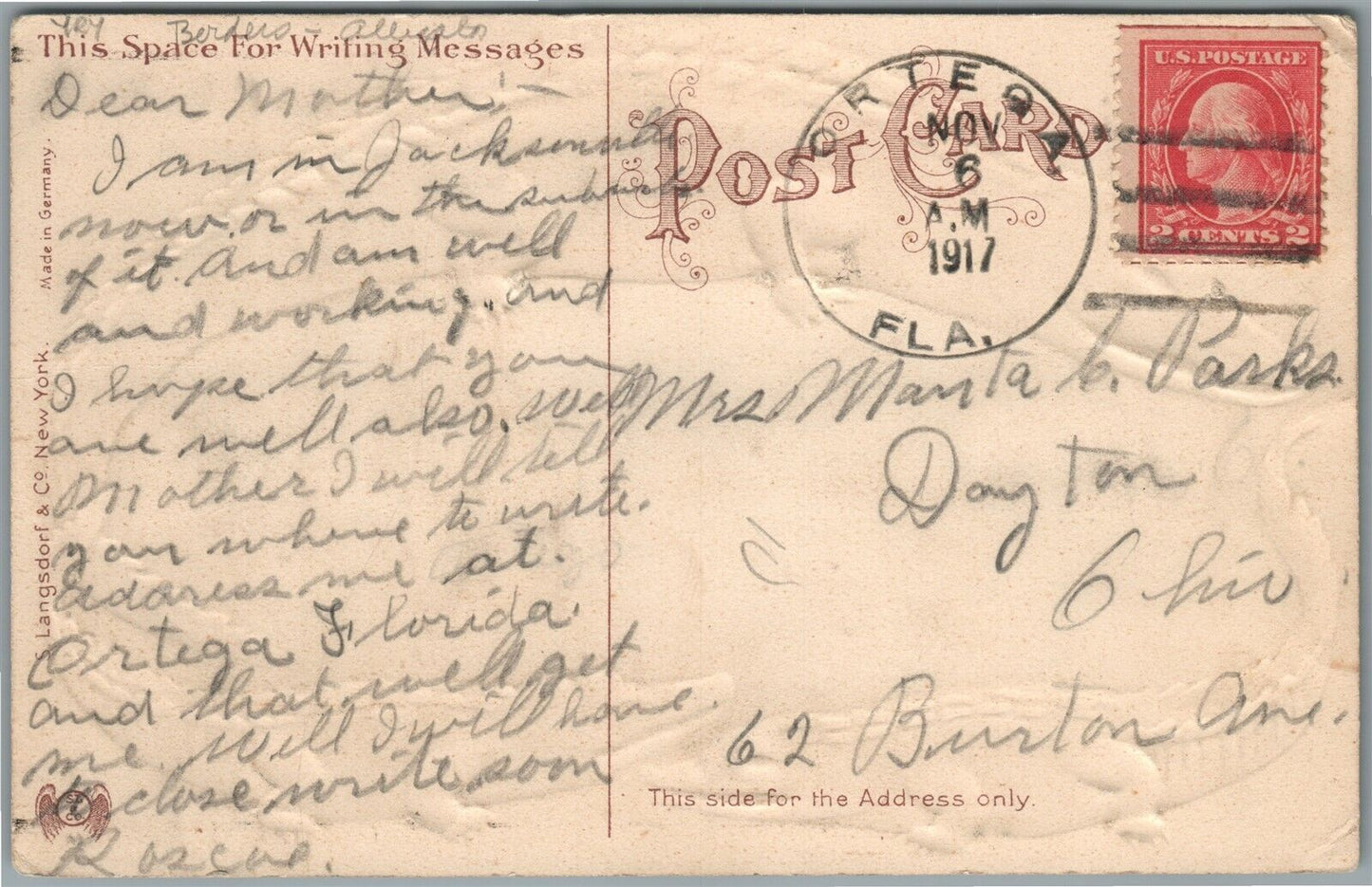 JACKSONVILLE FL CONFEDERATE MONUMENT ALLIGATOR BORDERS ANTIQUE POSTCARD