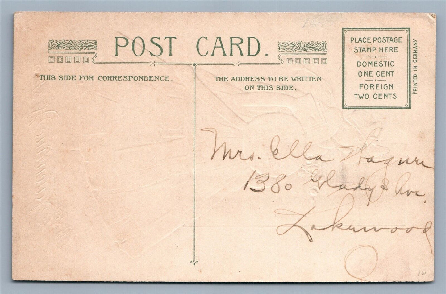 VALENTINE 1914 EMBOSSED ANTIQUE POSTCARD by JOHN WINSCH GIRL in WINTER DRESS