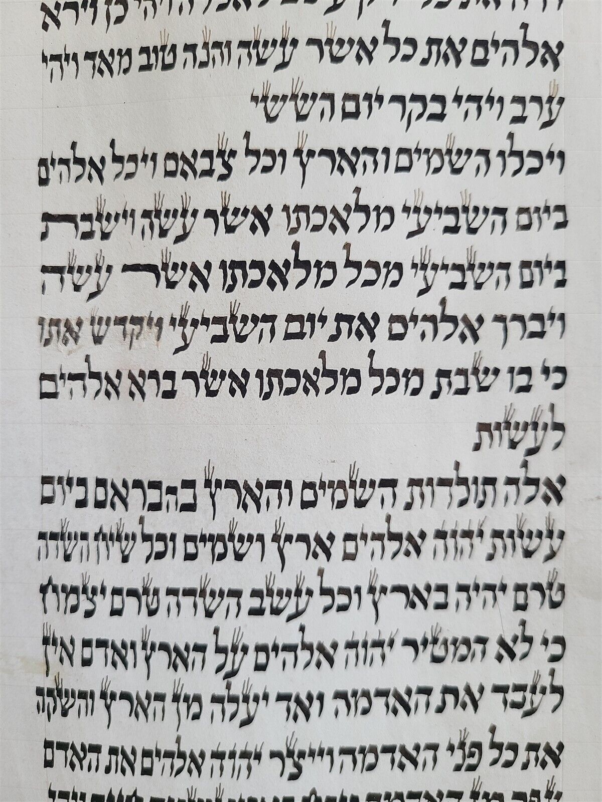 TORAH SCROLL FRAGMENT MANUSCRIPT on VELLUM ANTIQUE BIBLE GENESIS 1:2-5:19